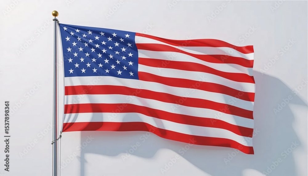 Obraz premium American Flag Waving Proudly Against a Bright White Background