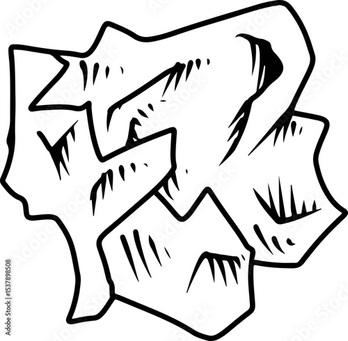 Crumpled paper line drawing illustration  