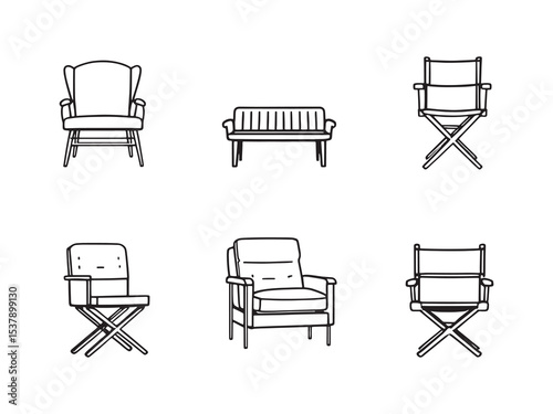 Simple Line Art Chair Set for Interior Design