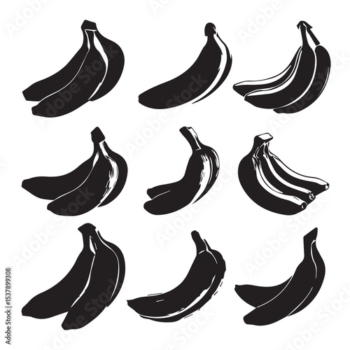 banana silhouette set, Black & White silhouette set