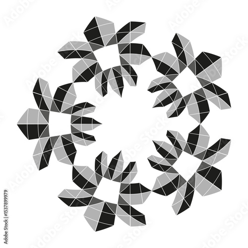 Flower spiral pattern. Abstract Vector bloom. Petal rotation graphic. Monochrome floral shape.