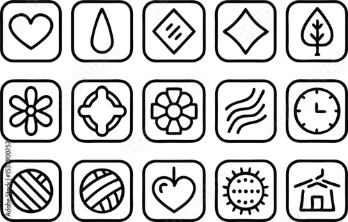 Sustainable fabric icons a grid of outline style icons for eco friendly textile designs