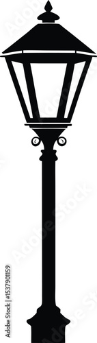 Vintage Street Lamp Silhouette with Ornate Ironwork