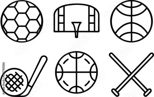 Outline icon set of team sports graphics for web and app design projects