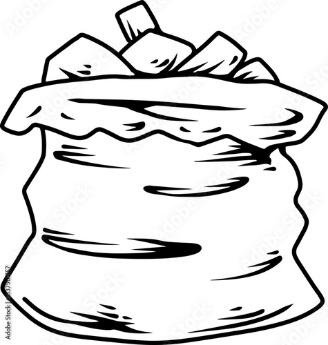Hand drawn trash bag with garbage doodle icon
