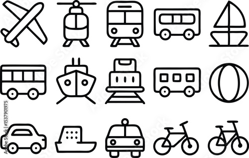 Transportation outline icon grid a single high resolution icon set for design projects