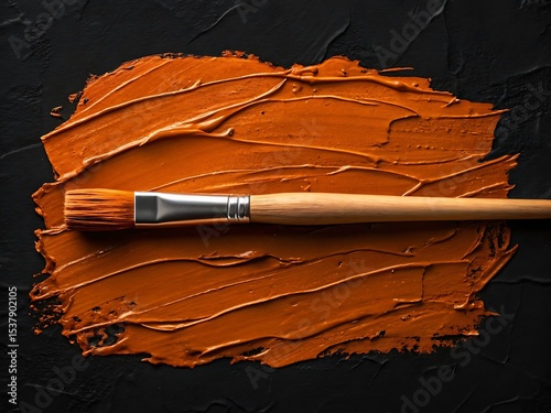 Burnt Orange Acrylic Paint Stroke Texture with Paintbrush