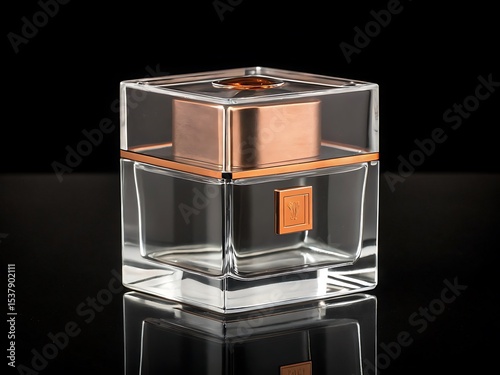 Luxury Perfume Bottle Elegant Design, Crystal Clear Glass, Copper Accents