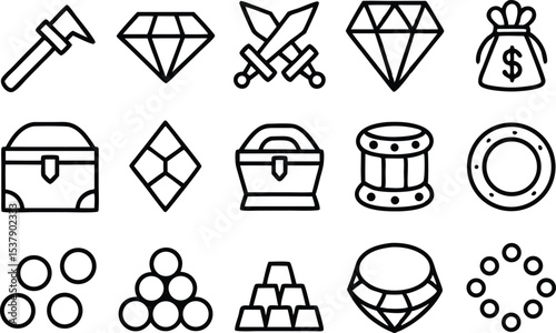 Solid filled treasure chamber icons design set for digital use