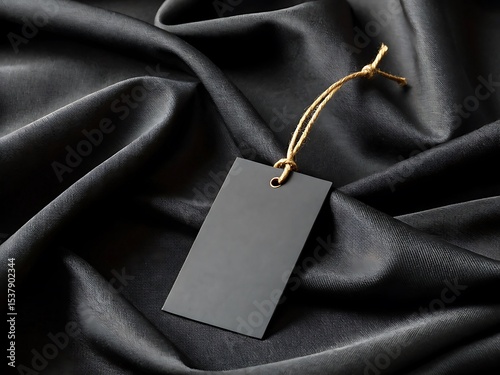 Elegant Black Blank Price Tag Mockup on Dark Fabric
