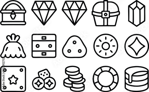 Solid filled treasure chamber icons design set for digital use