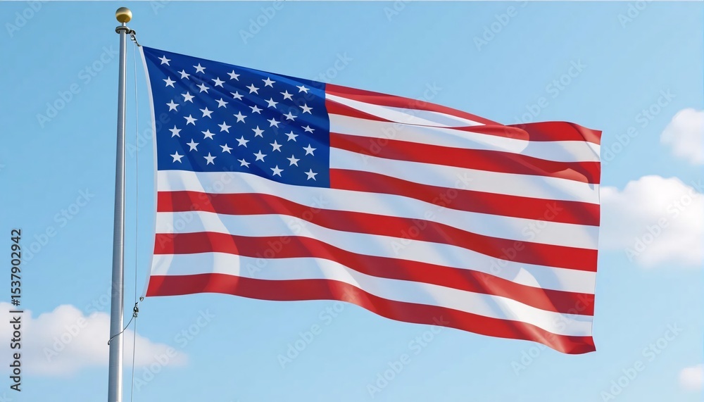 Fototapeta premium American Flag Waving Proudly Against a Clear Blue Sky