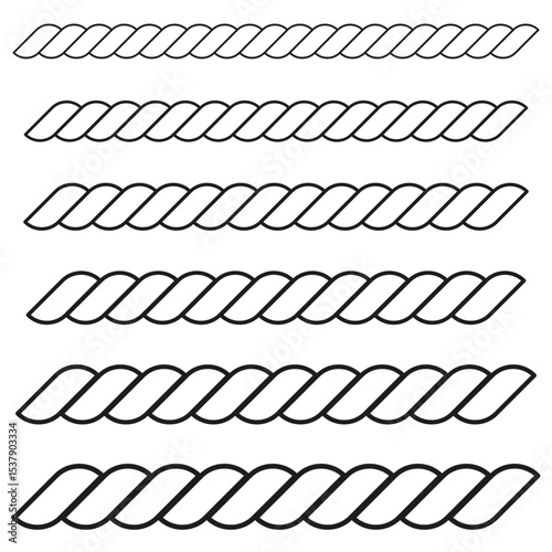 Twisted rope lines. Vector spiral pattern. Black contour form. Abstract curved elements