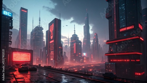 New York City's Manhattan urban skyline twinkles with building lights and car traffic on the street at night