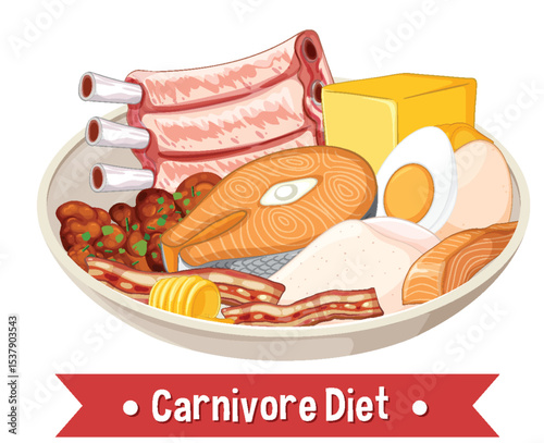 Carnivore Diet Illustration with Meat and Eggs