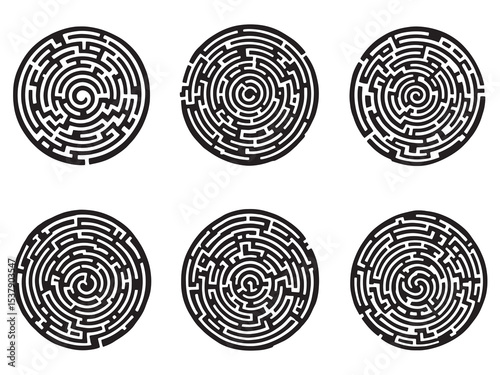 Circular Maze Line Art Illustration