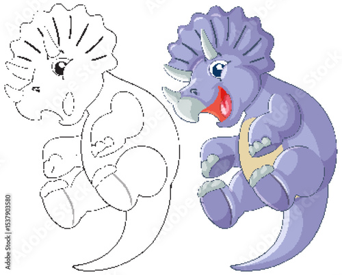 Playful Cartoon Triceratops Vector Illustration