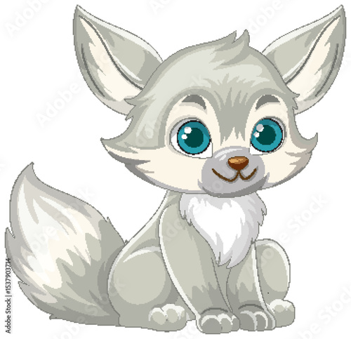 Cute Cartoon Fennec Fox with Big Blue Eyes