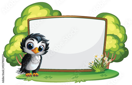 Cute Penguin with Blank Signboard