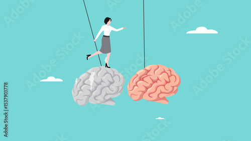 new creative idea to make business growth and profitable, move to a new strategy, mindset development or job training, business woman move from dead brain hanging to living brain