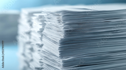 Tall stacks of disorganized papers represent data overload and the urgent need for efficient archiving and digital solutions. A visual metaphor for information chaos and organizational pressure.

