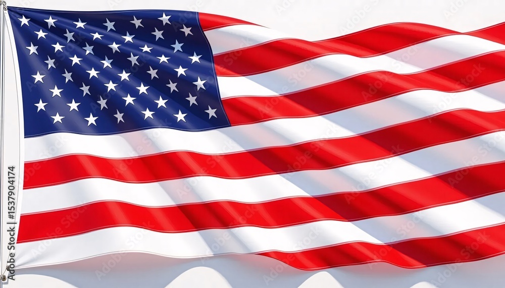 Naklejka premium American Flag Waving Proudly Against a Bright White Background