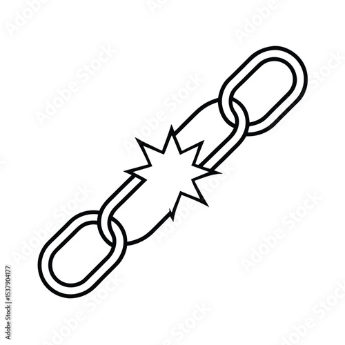 Abstract illustration of a metallic chain breaking apart showcasing links separating with a dramatic effect ideal for concepts of freedom disruption or vulnerability