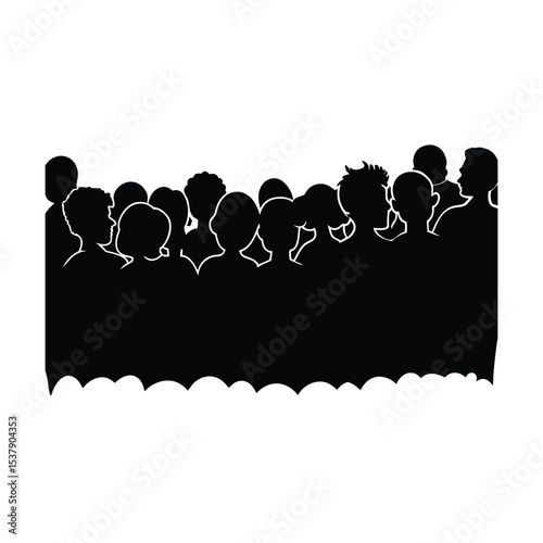 Large diverse crowd silhouette vector illustration people gathering meeting event festival concert demonstration protest celebration
