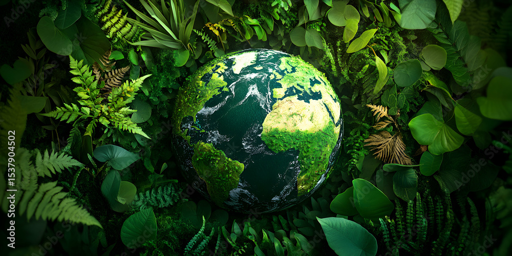 Earth surrounded by lush green plants Earth surrounded by lush green plants