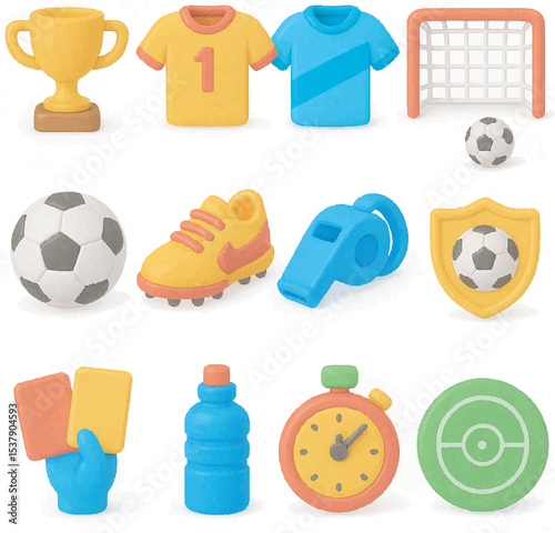 3D football icon, cartoon soccer, soccer clipart, football elements, football trophy, soccer shirt, team jersey, football goal, soccer net, football boot, soccer ball icon, whistle icon, referee card,