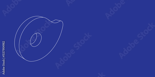 The outline of a large steak symbol made of white lines on the left. 3D view of the object in perspective. Vector illustration on indigo background