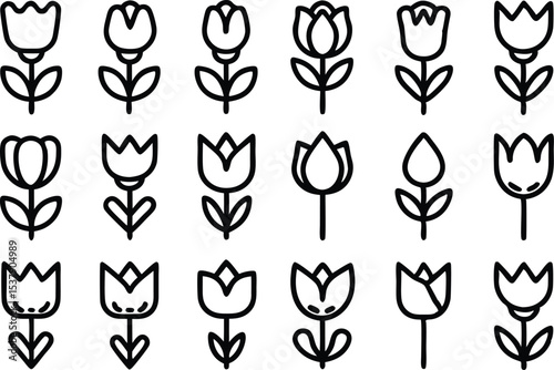 Pixel art tulip icon set a single high resolution design featuring multiple tulip icons in a pixel art style