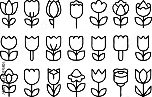 Pixel art tulip icon set a single high resolution design featuring multiple tulip icons in a pixel art style