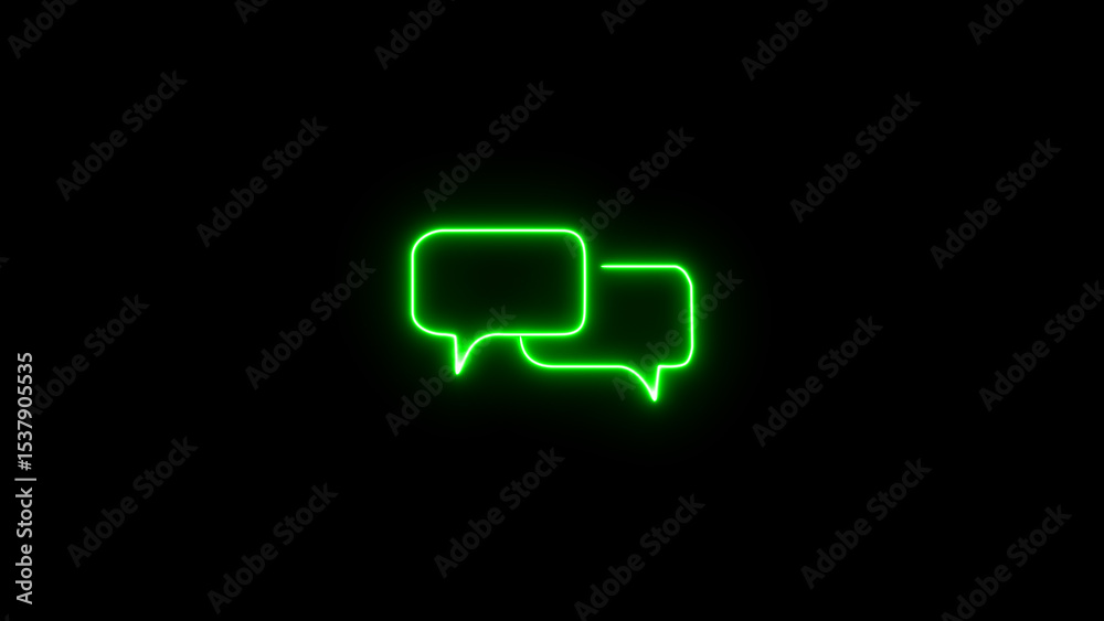 Fototapeta premium Glowing Messages chat bubble speech typing dialogue copy space icon black background.
