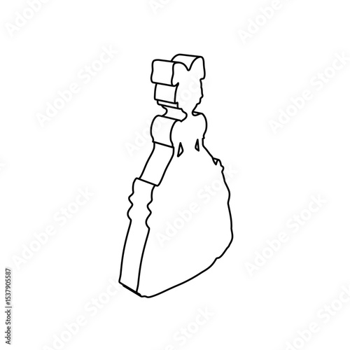 The outline of a large princess symbol is made with black lines. 3D view of the object in perspective. Vector illustration on white background