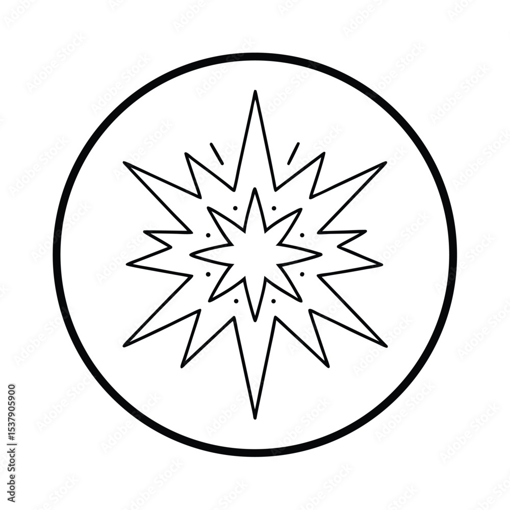 Circular design featuring a sparkling firework starburst perfect for celebration holiday or festive themes Circular design featuring a sparkling firework starburst perfect for celebration holiday or festive themes