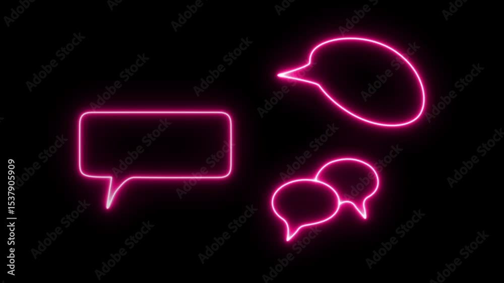 Neon line Speech Bubble collection. Talk bubbles, Cloud speech bubbles set icon animation.
