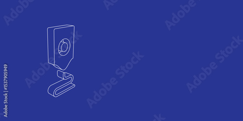 The outline of a large 3D printer symbol made of white lines on the left. 3D view of the object in perspective. Vector illustration on indigo background