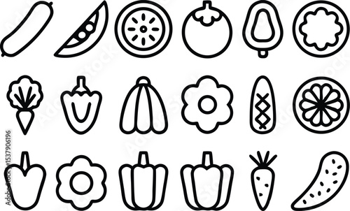 Outline icon set of vegetable garnishes for culinary designs and food related projects