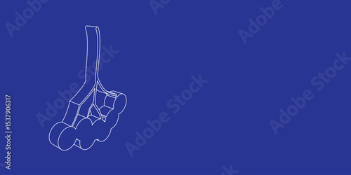 The outline of a large rowan berry made of white lines on the left. 3D view of the object in perspective. Vector illustration on indigo background