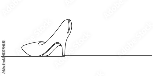 Elegant high heels shoes are drawn with one continuous line on a white background. Minimalist and fashionable illustration, Women Shoes Single Line Icon, Single line art illustration of lady flat shoe