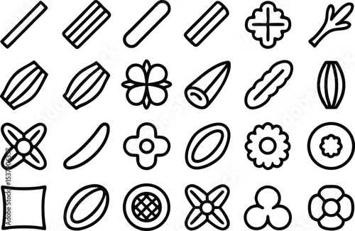 Outline icon set of vegetable garnishes for culinary designs