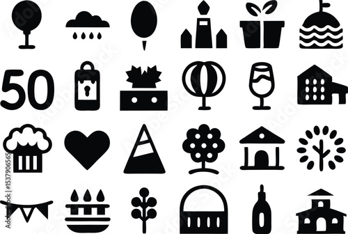 Outline vineyard icon set graphic design featuring a single vineyard icon in various colors