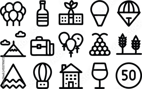 High quality outline icon set depicting a vineyard perfect for websites or applications needing wine related imagery