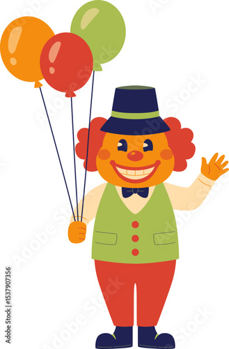 Friendly Clown Holding Colorful Balloons

