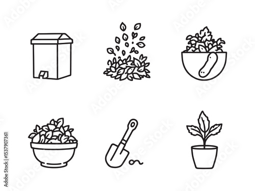 Composting Line Art Illustration Pack