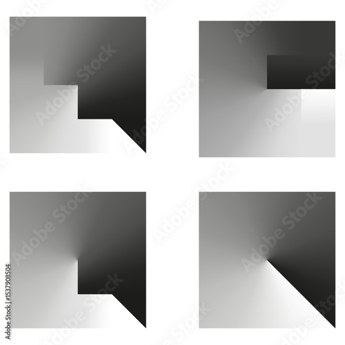 Corner shadow icon. Vector frame depth. Quadrant layout shape. Dark light contrast.