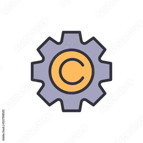 Symbolic Copyright Gear Icon On Transparent Background For Design Project