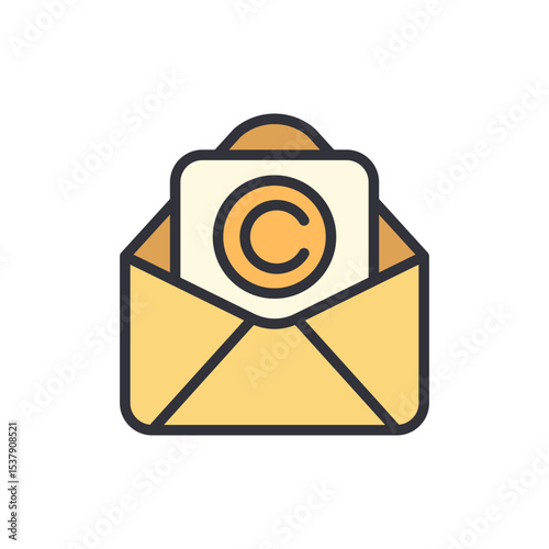 Copyright Notification Via Email In An Open Envelope On Transparent