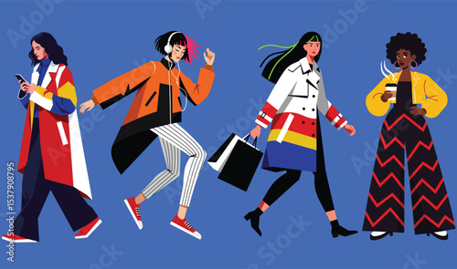A modern, geometric flat-design illustration of a woman